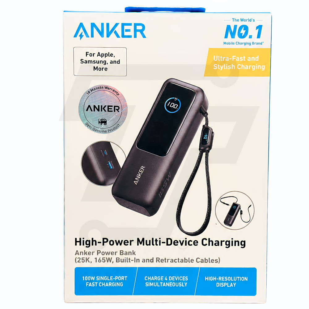 Anker 25000mAh 165W Power Bank Built-in & Retractable Cables